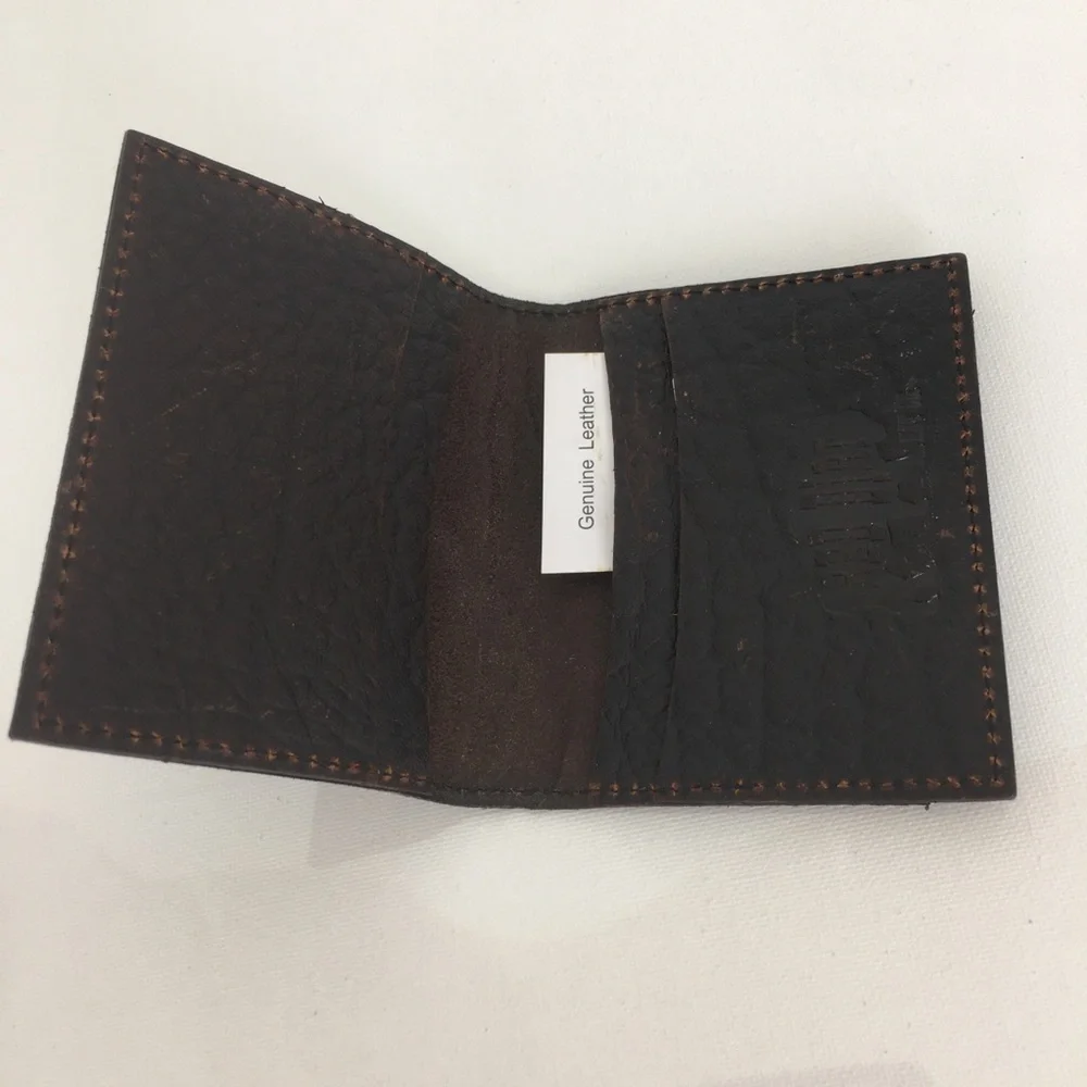 Red Dirt Hat Co Mens Bison Grain Leather Bifold Card Case NEW Brown Wallet NWT